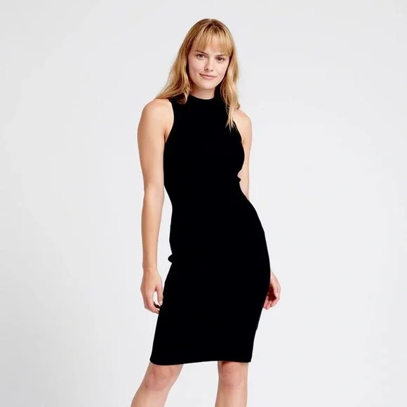 black high neck ribbed bodycon dress Plus Size Chic Open Back Ribbed Bodycon Midi Dress